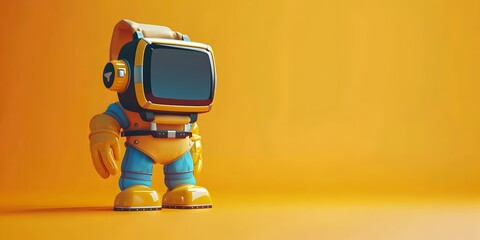 Poster - Futuristic Smartwatch Robot Keeping Time with Cutting Edge Tech and Wearable Innovation on Isolated Orange Background