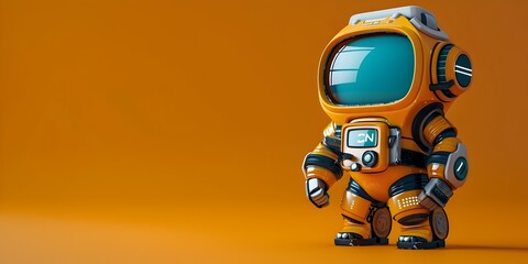 Poster - Smartwatch Robot Keeping Time with Innovative Tech on Minimalist Orange Background