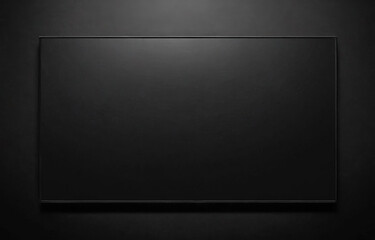 Poster - black TV is hanging on wall in dark room. mockup of black TV screen. mounting an image on a TV screen. copy space