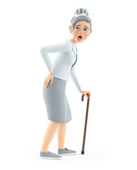 Wall Mural - 3d cartoon granny suffering from back pain