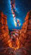 Travel to the Grand Canyon. Tourist hiking trip to the Grand Canyon in summer. Beautiful night landscape of the Milky Way over the Grand Canyon.