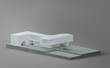 Simple white house on gray floor in isometric top view. 3d rendering of exterior residential building.