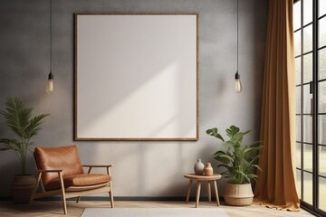 A blank photo frame on a painted wall for mockup design