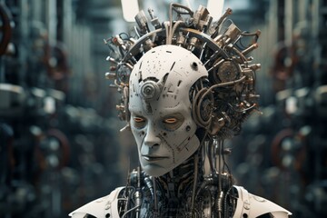 Poster - Focused Robot mind. Future digital automated. Generate Ai