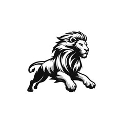 Wall Mural - Vector logo of a running lion. black and white illustration of a charging big cat.