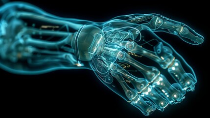 Aufkleber - Advanced Robotic Hand Technology Displayed Against Black Background
