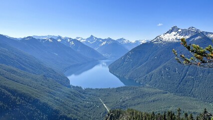 Wall Mural - Beautiful aerial view of Chilliwack Lake surrounded by majestic mountains. BC, Canada.