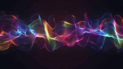 Wall Mural - Sound wave oscillations in a spectrum of light on a stark dark background