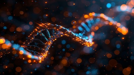 Aufkleber - Illuminated DNA Strand in Dark Background Representing Biotechnology