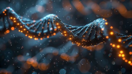 Aufkleber - Glowing DNA Helix Structure With Sparkling Lights Against Dark Background