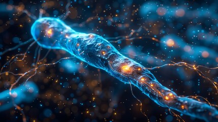 Aufkleber - Detailed Visualization of a Neuron With Synaptic Activity in Blue Tones