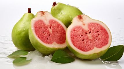 Wall Mural - Guava fresh ripe guava , splash juice , white background , Generate AI