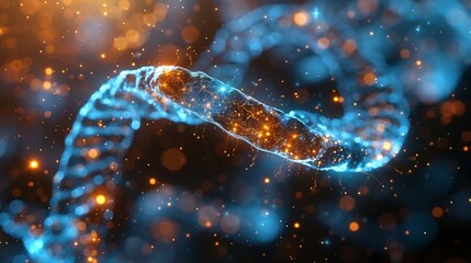 Glowing DNA Strand in a Dark Background Symbolizing Genetic Research