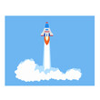 © kumao - 企業のビジネスのスタートアップのイメージとロケットの高速打ち上げしている空のイラスト