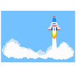 © kumao - 企業のビジネスのスタートアップのイメージとロケットの高速打ち上げしている空のイラスト