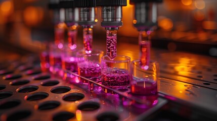 Fototapete - Row of Test Tubes Filled With Liquid
