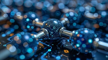 Aufkleber - Futuristic Nanotechnology Concept Depicting Nanostructures and Connections