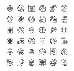 Poster - globe icons set. vector line icons. black outline stroke symbols