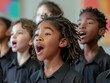 A group of children are singing in a choir