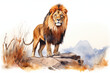 lion stands on a rock in watercolor style - lion in aquarelle style