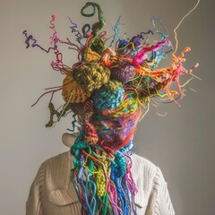 Wall Mural - a person with colorful yarn on their head