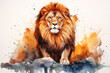 lion sitting on a rock in watercolor style - lion in aquarelle style