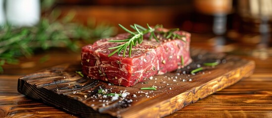 Wall Mural - A piece of meat laid out on a wooden cutting board, ready for preparation or cooking.