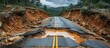 © FryArt - A road with a pothole covered with a thick layer of mud, due to a natural disaster or heavy rains, making it impassable for vehicles.