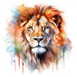 Lion portrait in watercolor style - Portrait of a lion in aquarelle style on a white background