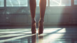 Graceful Ballet: Close-Up of Ballerina's Legs in Studio