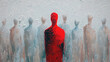 human shape in red stands out from the crowd