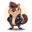 Cute cartoon chipmunk in leather jacket. Vector illustration