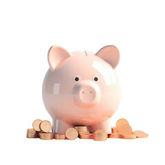 Wall Mural - piggy bank with coins on transparent background. 3D rendering. Financial and investment business concepts