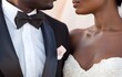 Portrait of happy African American couple holding hands during wedding, marriage photography concept, flowers, bouquet, white colors banner wallpaper