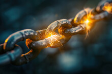 A Chain With A Broken Link Glowing Brightly, Representing The Breakthrough Moment Leading To Success
