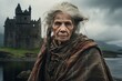 Mysterious Scot old woman scottish castle. Adult tourism. Generate Ai