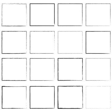 Hand drawn square frames in sketchy style. Doodle frames. Black frame hand drawn on white background. Vector illustration. Eps file 34.