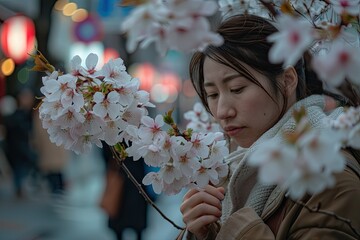 Wall Mural - a woman holding a bunch of flowers in her hands