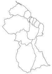  Outline of the map of Guyana with regions