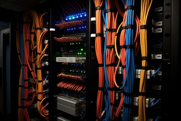 Poster - Secure Server cables connection. Digital tech. Generate ai