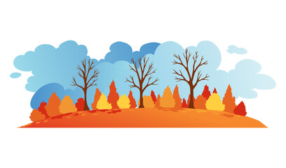 Wall Mural - Autumn season. Seasonal banner with yellow tree for social media stories wallpaper, landscape with copy space for text. Vector illustration