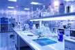 A clean, contemporary laboratory setting with advanced scientific instruments and various chemical bottles, highlighting the concept of research and development.