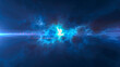 Blue energy glowing magic waves and electric lightning charges high-tech digital iridescent liquid plasma with light rays lines and energy particles. Abstract background