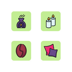 Sticker - Aroma therapy line icon set. Aroma candles, coffee bean, pillows. Spa and good dream concept. Can be used for topics like treatment, alternative medicine, relaxation