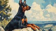 regal Doberman Pinscher in the delightful hues of art style, capturing the dog's sleek and protective presence