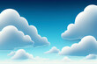 Realistic white cloud background design, empty blue sky illustration template. Clouds in the sky on a blue background. Blue sky background with white clouds.