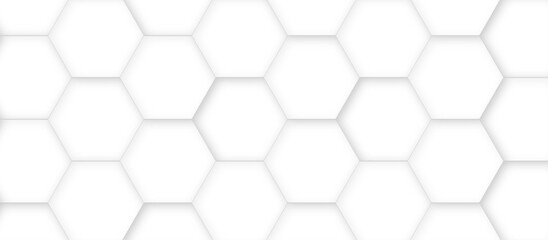 Poster - 3d hexagonal structure futuristic white background and embossed hexagon abstract with hexagon background. honeycomb hexagonal background. Hexagon shape, white, shiny black. hexagon pattern shape.