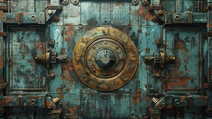 A rusted metal door with a circular knob. The door is old and has a vintage look to it