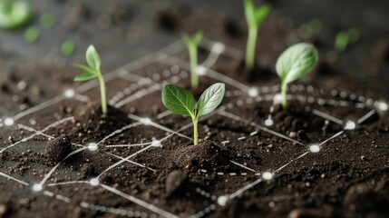 Poster - Digital graph of business growth, profit, development, and success. Growing seedlings on rich soil.