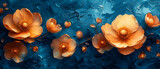 Fototapeta Panele - Oil painting of the orange golden roses on blue background